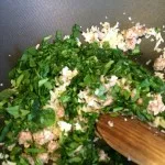 Adding Spinach to the meat and spices mixture in Boston, MA