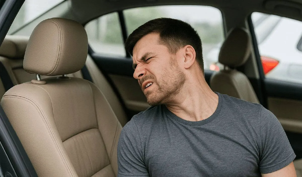 A Man Sitting in a Car Is Having Neck Pain