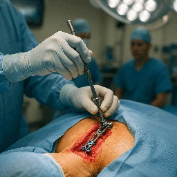 Surgeon Performing an Upper Spine Surgery Procedure