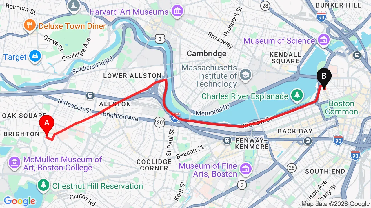 Driving directions from Brighton to Charles Street Family Chiropractic