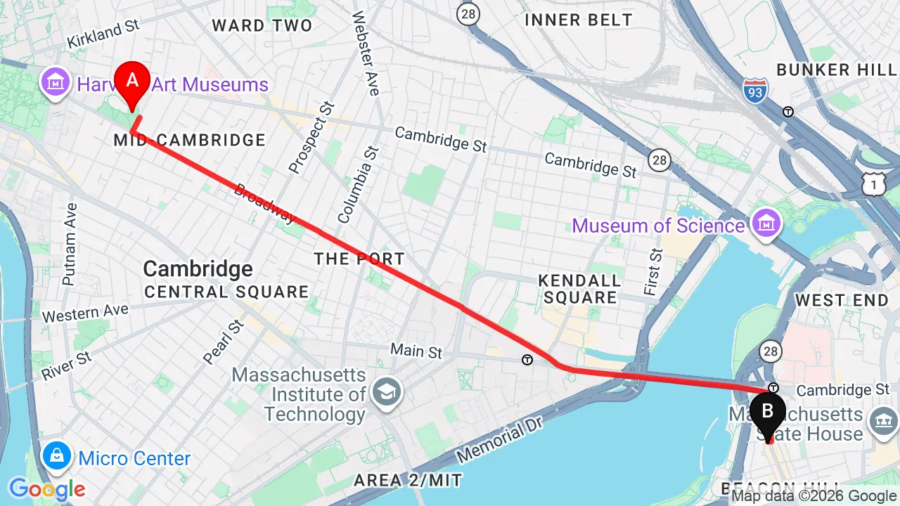 Driving directions from Cambridge to Charles Street Family Chiropractic