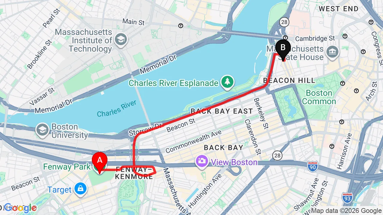 Driving directions from Fenway-Kenmore to Charles Street Family Chiropractic