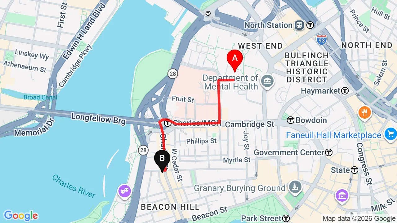 Driving directions from West End to Charles Street Family Chiropractic