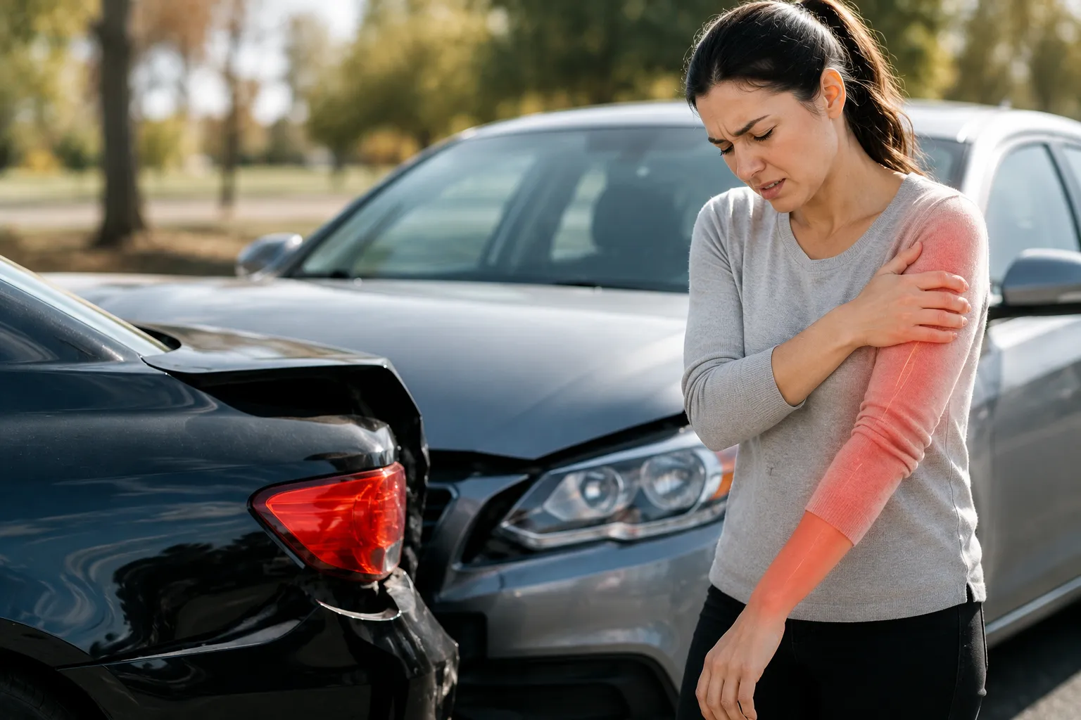 Car Accident Aftermath with Shoulder Pain